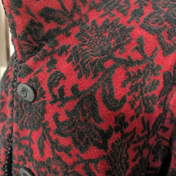 😊Tsunami Canada Black Red Bouclee Pattern Button Up Fleece Vintage Jacket Sz L - Picture 8 of 14